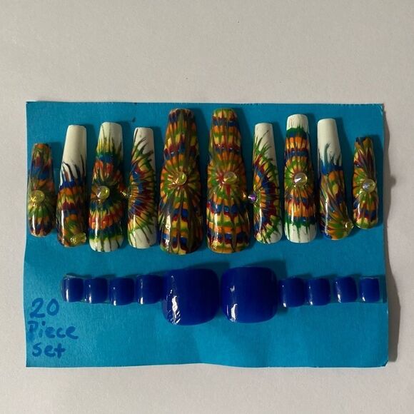 Sister X Designs Other - Tie dye press on Manicure 💅 with Blue press on pedicure nails